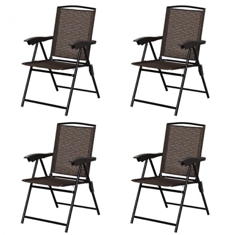 Beach & Garden Lawn 4 Pcs Folding Sling Chairs With Steel Armrest And Adjustable Back Beach & Garden Lawn 4 Pcs Folding Sling Chairs With Steel Armrest And Adjustable Back