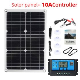 25W-180W 18V/12V Portable Solar Panel Waterproof USB Port Solar Power 5V Solar Battery Charger Outdoor Camping Phone Power Bank (Ships From: China, Color: with 10A controller)