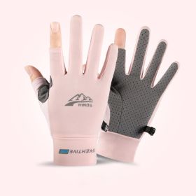 Summer Gloves For Men Cycling Anti UV Women Spring Ice Silk Two Finger Touchscreen Camping Driving Sports Riding Fishing Gloves (Gloves Size: L, Color: two finger pink)