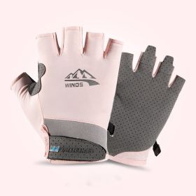 Summer Gloves For Men Cycling Anti UV Women Spring Ice Silk Two Finger Touchscreen Camping Driving Sports Riding Fishing Gloves (Gloves Size: XL, Color: half finger pink)