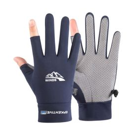 Summer Gloves For Men Cycling Anti UV Women Spring Ice Silk Two Finger Touchscreen Camping Driving Sports Riding Fishing Gloves (Gloves Size: M, Color: two finger blue)