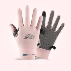 Summer Gloves For Men Cycling Anti UV Women Spring Ice Silk Two Finger Touchscreen Camping Driving Sports Riding Fishing Gloves (Gloves Size: L, Color: full finger pink)