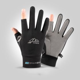 Summer Gloves For Men Cycling Anti UV Women Spring Ice Silk Two Finger Touchscreen Camping Driving Sports Riding Fishing Gloves (Gloves Size: M, Color: two finger black)