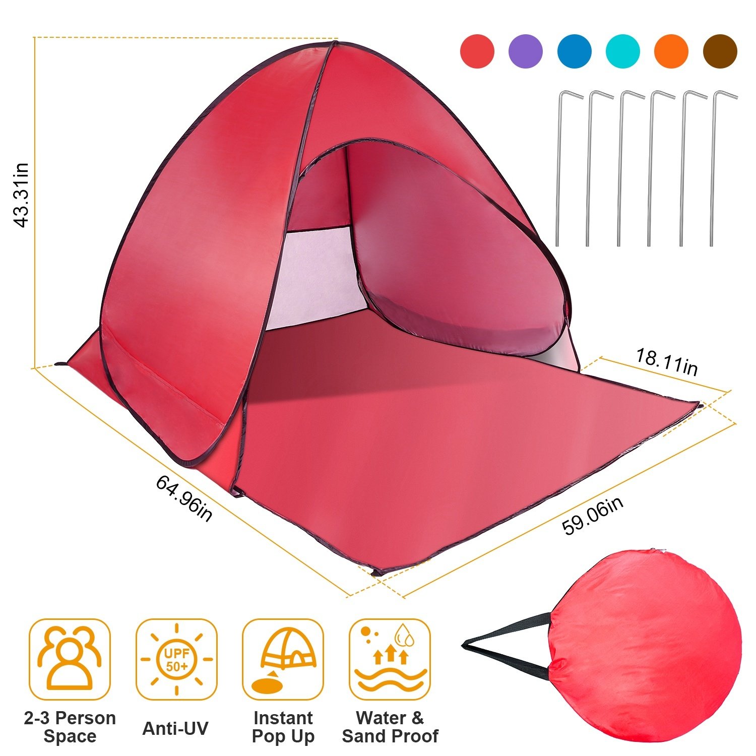 Pop Up Beach Tent Sun Shade Shelter Anti-UV Automatic Waterproof Tent Canopy for 2/3 Man w/ Net Window Storage Bag Pop Up Beach Tent Sun Shade Shelter Anti-UV Automatic Waterproof Tent Canopy for 2/3 Man w/ Net Window Storage Bag