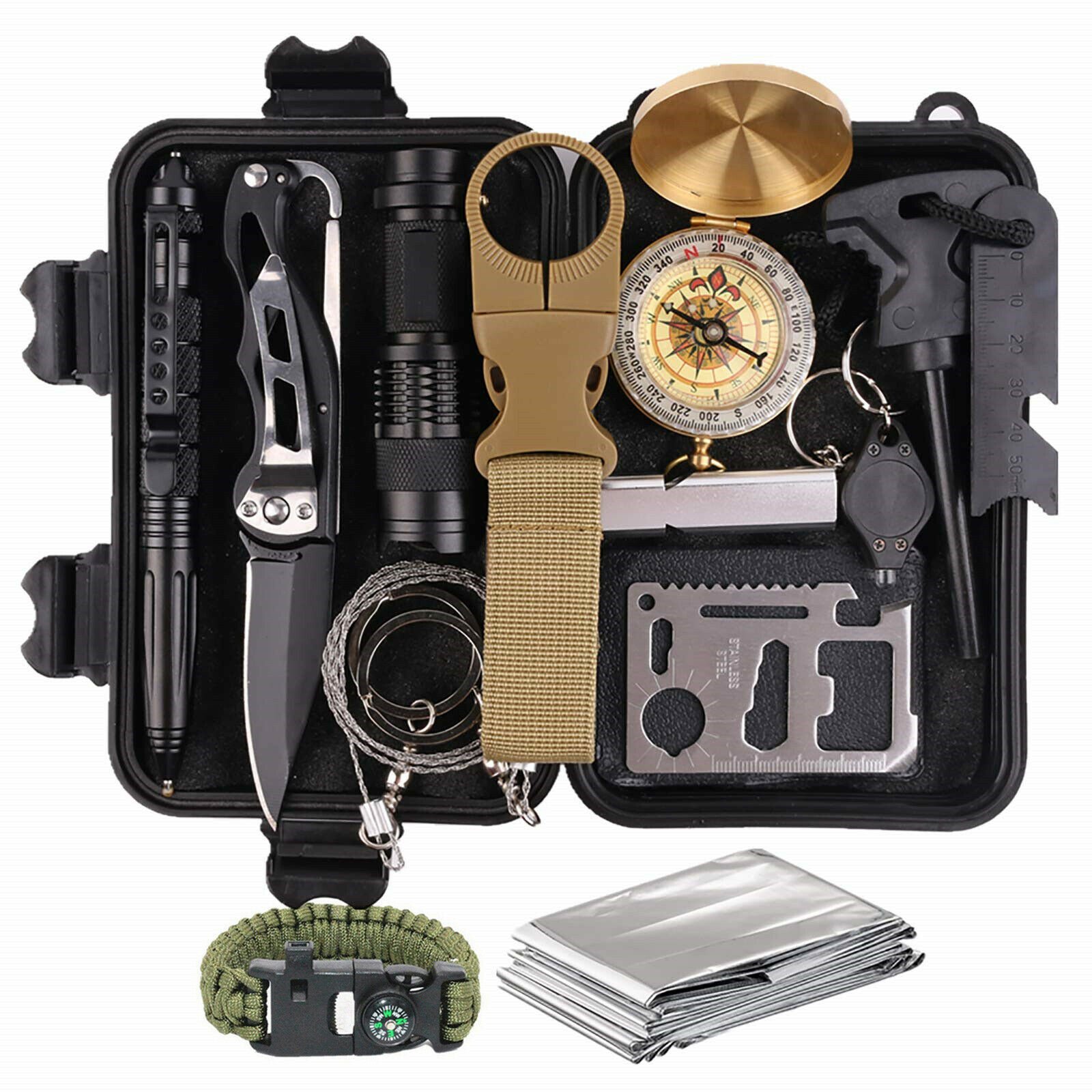 14-In-1 Outdoor Emergency Survival Kit Camping Hiking Tactical Gear Case Set Box 14-In-1 Outdoor Emergency Survival Kit Camping Hiking Tactical Gear Case Set Box